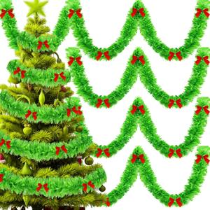 2pcs x 66ft Christmas Tinsel Garland with 40 Pcs Red Bows for Christmas Tree Birthday Party New Year Holiday Wedding Party Decoration(Lime Green)