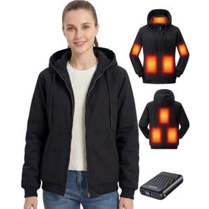 Heated Jackets for Women with 12V 18400mAh Battery, Graphene Canvas Womens Heated Jacket with Hood for Outdoor Work (XX-Large, Black)