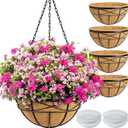 4 Pack 16 Inch Hanging Planters for Outdoor Plants Metal Wire Flower Baskets with Coco Liner & Plastic Saucer Large Deep Hanging Plant Pots for Porch Balcony Garden Décor