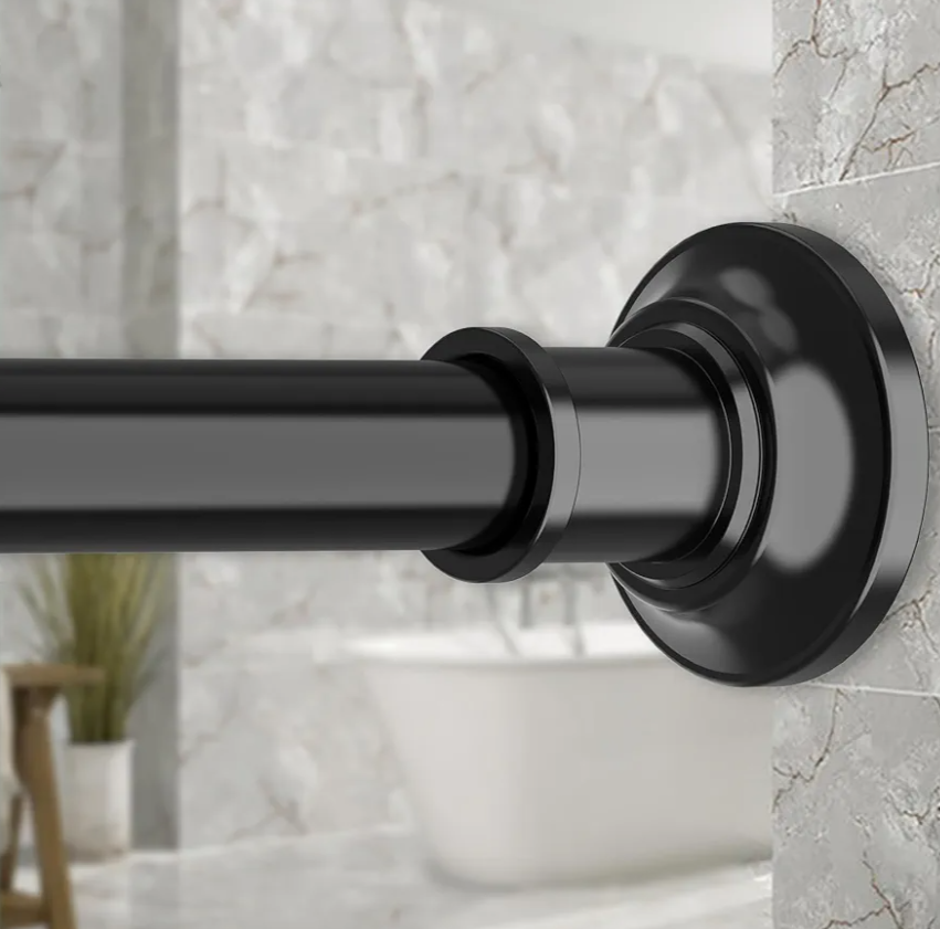 Black Long Curtain Rod Tension Shower Curtain Rods 30 to 120 inch Adjustable Spring Heavy Duty Rods for Bathroom Windows Outdoor No Drill No Slip Spliced and Telescopic Design