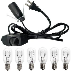 haraqi Salt Lamp Cord and Bulbs,Himalayan Salt Lamp Replacement Cord with Dimmer Switch,Original UL Listed Cord Bulb Replacement for Salt Rock Lamp with 6 Pack 25 Watt E12 Bulbs