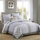 Finlonte Quilt Set King Size - 100% Cotton King Comforter Set, Patchwork Bedspread Reversible Lightweight Bedding, Purple Grey White Floral Quilts for King Bed All Season, 3 Pieces