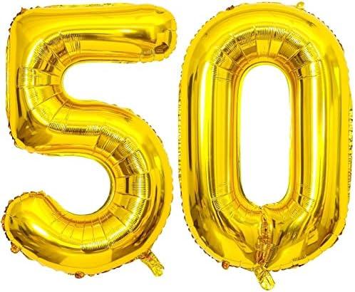 40 Inch Gold 50 Number Balloons Giant Jumbo Huge 50 Foil Mylar Helium Number Digital Balloons Gold Birthday Mylar Digital Balloons 50th Birthday Parth 50th Anniversary Events Party Decorations Pack of 2