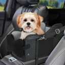 Center Console Dog Car Seat, Pet Car Seat, Armrest Middle Console Booster Travel Carrier for Small Dogs and Cats(Black Leather)
