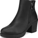 DREAM PAIRS Women's Ankle Boots Chunky Heel Platform Fall Heeled Short Booties Shoes (6.5, Black/Pu)