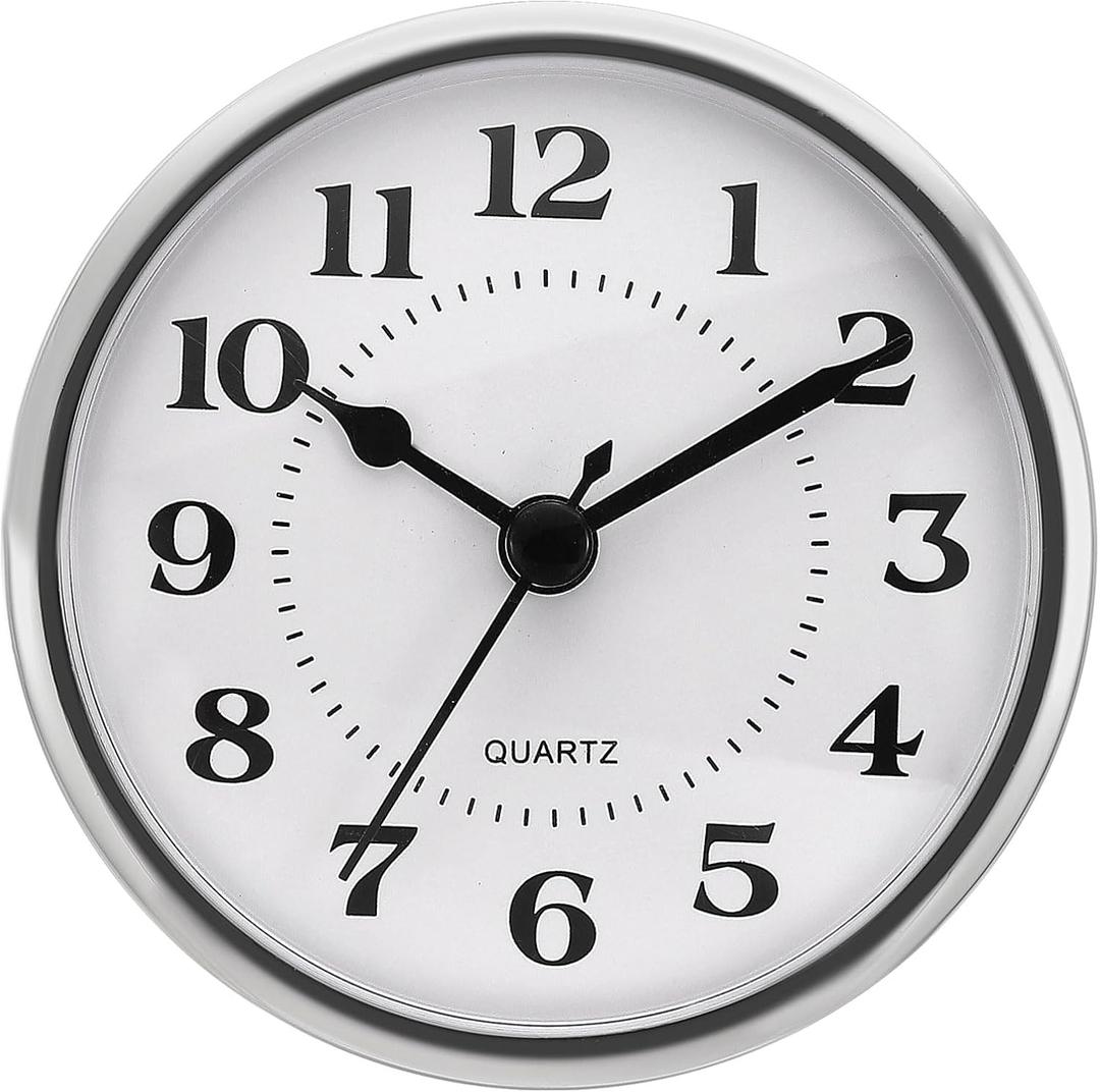 PATIKIL 3.5" 90mm Quartz Clock Insert, Round Quartz Movement Miniature Clock Mini Arabic Numeral Clock Fit 78mm/3.1" Diameter Hole for Replacement Home, Silver Tone/White, Style 4
