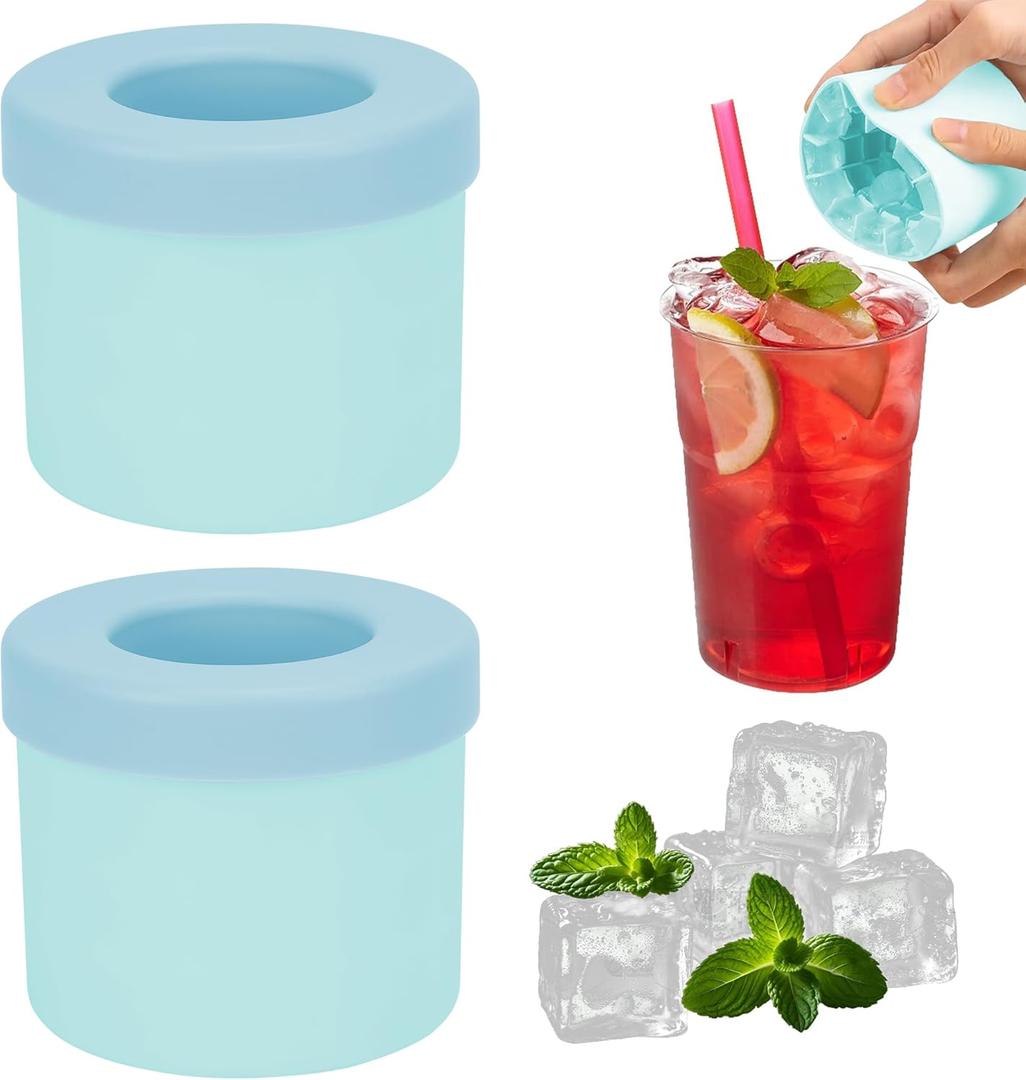 2 Pack Cylinder Ice Cube Mold Ice Trays, Silicone Ice, Portable Ice Cube Maker, Press Type Easy Release Ice Cup (Blue)