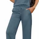 Glamaker Women's 2 Piece Sets Summer Lounge Travel Outfits Sleeveless Wide Leg Airport Casual Trendy Sweatsuits (Large, Blue Grey)