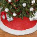 2 x 24 Inch Faux Fur Christmas Tree Skirt Soft Plush Tree Mat Thick Red Velvet and White Plush Tree Skirts Christmas Decorations Fluffy Tree Skirts Xmas Holiday Party Indoor Decorations, Red