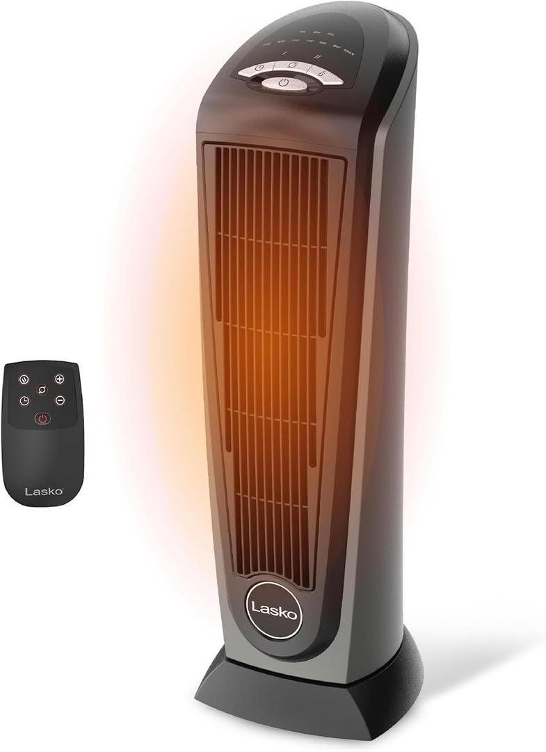 Lasko 23" Ceramic Tower Space Heater with Remote Control - Silver 