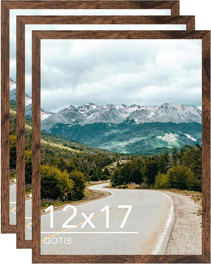 12x17 Picture Frame Deep Brown for Wall Hanging, Wood 12 x 17 Frame Photo Frame for Wall Horizontally or Vertically, Deep Brown, 3 Pack