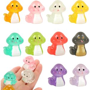 Homico Luminous Mini Snakes 10 Colors Mini Resin Animals Cute Fake Snakes for Dollhouse Fairy Garden Micro Moss Landscape Aquarium Potted Plant Decor