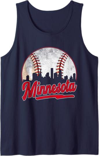 Minnesota Cityscape Baseball Lover Player and Fans Tank Top S