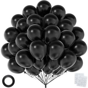 50pcs Black Balloons 12 Inch, Premium Matte Black Latex Party Balloon Kit for 2026 Graduation, Halloween, Wedding, Birthday, Anniversary Decorations (with Ribbon & Adhesive Dots)