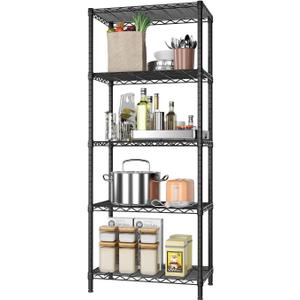 SINGAYE 5 Tier Storage Shelves Wire Shelving Unit Shelve Metal Kitchen Laundry Room Organization Home Pantry Closet Bathroom Organizers Garage Rack Estantes Para Cocina 14" D x 24" W x 59.5" H Black