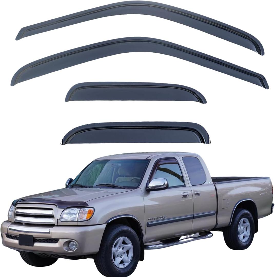 Rain Guards Compatible with 2000-2006 Toyota Tundra Extended Cab, Acrylic Slim Style Window Visor Rain Guard, Side Window Deector for Toyota Tundra Accessories 4 Pieces, 2001 2002 2003 2004 2005