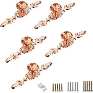 Sumnacon 5 Pcs 4.7 Inch Crystal Drawer Dresser Knobs - Diamond Cabinet Cupboard Door Knobs with Plates, Decorative Closet Wardrobe Pull Handles with Screws for Home Office Decor, Rose Gold