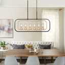 36" Linear Chandeliers for Dining Room, Black and Gold Glass Chandelier | Dining Table Chandelier, Height Adjustable, 3 Color Temperature