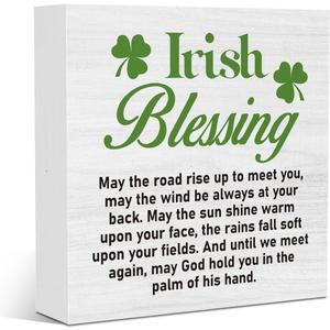 St. Patrick's Day Table Decoration Irish Blessing Shamrock St Patrick's Day Tiered Tray Decor for Home Farmhouse Bedroom Bathroom Dining Room Office Wooden Sign 5 X 5 Inches