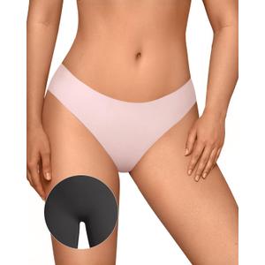 OEAK Seamless Thongs for Women Invisible Thongs No Show Thong Panty Liners Tangas Comfortable Workout G-Strings Underwear Peach XS