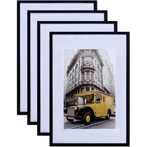 Art Emotion Black 16x24 Picture Frame Display 12x18 Pictures with Mat or 16x24 without Mat, Horizontal and Vertical for Wall- 4 packs