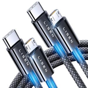 LISEN 2-Pack USB C to Micro USB Cable 3.3FT Nylon Braided, Micro USB Cable PS4 Controller Charger, 2.4A Charging&480Mbps Data Transmission, for Type C Wall Chargers/PS4/Xbox One/Old Kindle/Android