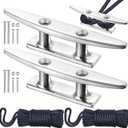 4 Pieces Boat Dock Cleats & Marine Rope Accessories, 2 Pcs 3/8 Inch x 15ft Double Braided Nylon Dock Lines 2 Pcs 4 Inch 316 Stainless Steel Boat Cleat Open Base with Installation Screws
