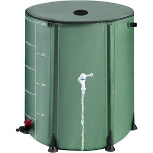 53 Gallon Collapsible Rain Barrel with Zipper Open and 12 Poles, 200L Protable Rainwater Collection System Kit with 1 Spigot and 2 Overflow, 1000D Oxford Rain Catcher Barrel for Outdoor Garden Camping