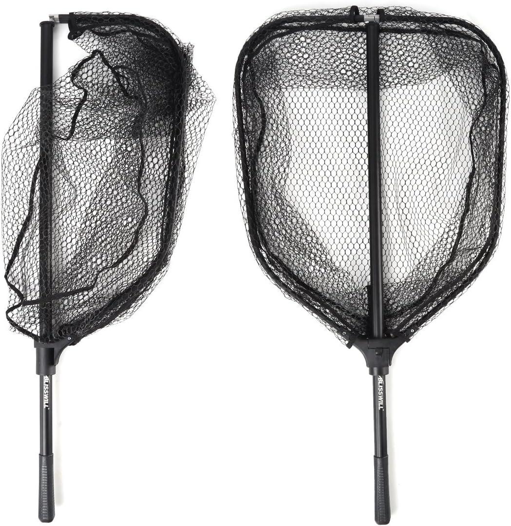 BLISSWILL Large Fishing Net with Handle Collapsible Fish Landing with Extendable Handle Knotless Nylon Fishing Safe Fish Net Durable Telescopic Dip Foldable, 166cm x 56cm