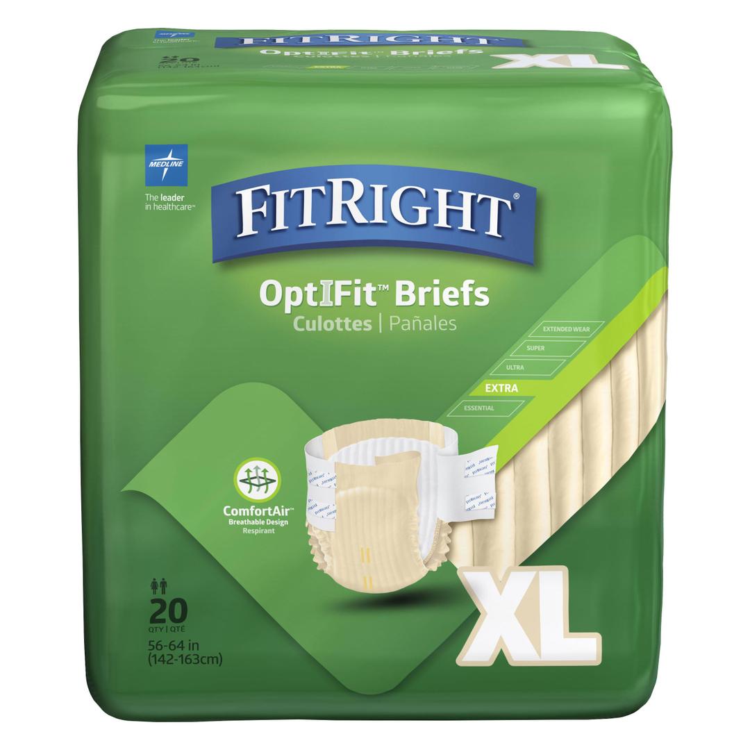 FitRight OptiFit Extra Incontinence Briefs, Extra Large - Case Of 80, Pack of 6