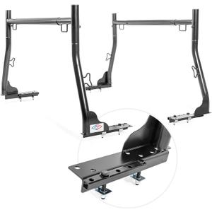 AA-Racks Model X31-J Truck Ladder Rack 800Ibs Capacity with (8) Non-Drilling Z-Clamps Extendable Steel Pick-Up Truck Bed Ladder Rack Two-bar Set - Black