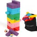 Wooden Blocks Stacking Games, 48PCS Tumbling Stacking Blocks Game for Kids and Families, Wood Colorful Balancing Blocks Montessori Toys for Kids with Storage Bag