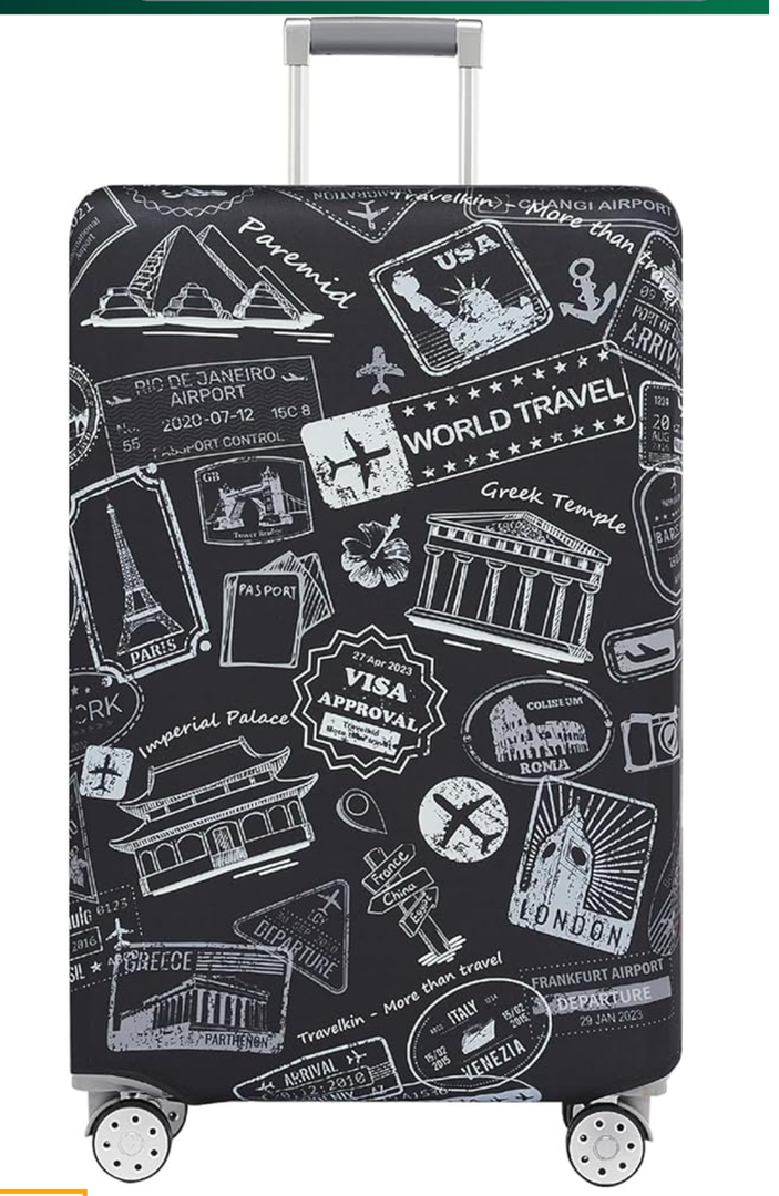 TRAVELKIN more than travel Luggage Covers For Suitcase Tsa Approved,Suitcase Cover Protector Fit 18-32 Inch Luggage L, World Marks Grey 