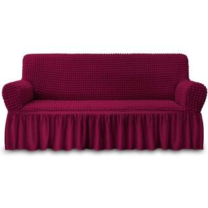 NICEEC Sofa Slipcover Red Sofa Cover 1 Piece Easy Fitted Sofa Couch Cover Universal High Stretch Durable Furniture Protector with Skirt Country Style (3 Seater Wine Red), Large
