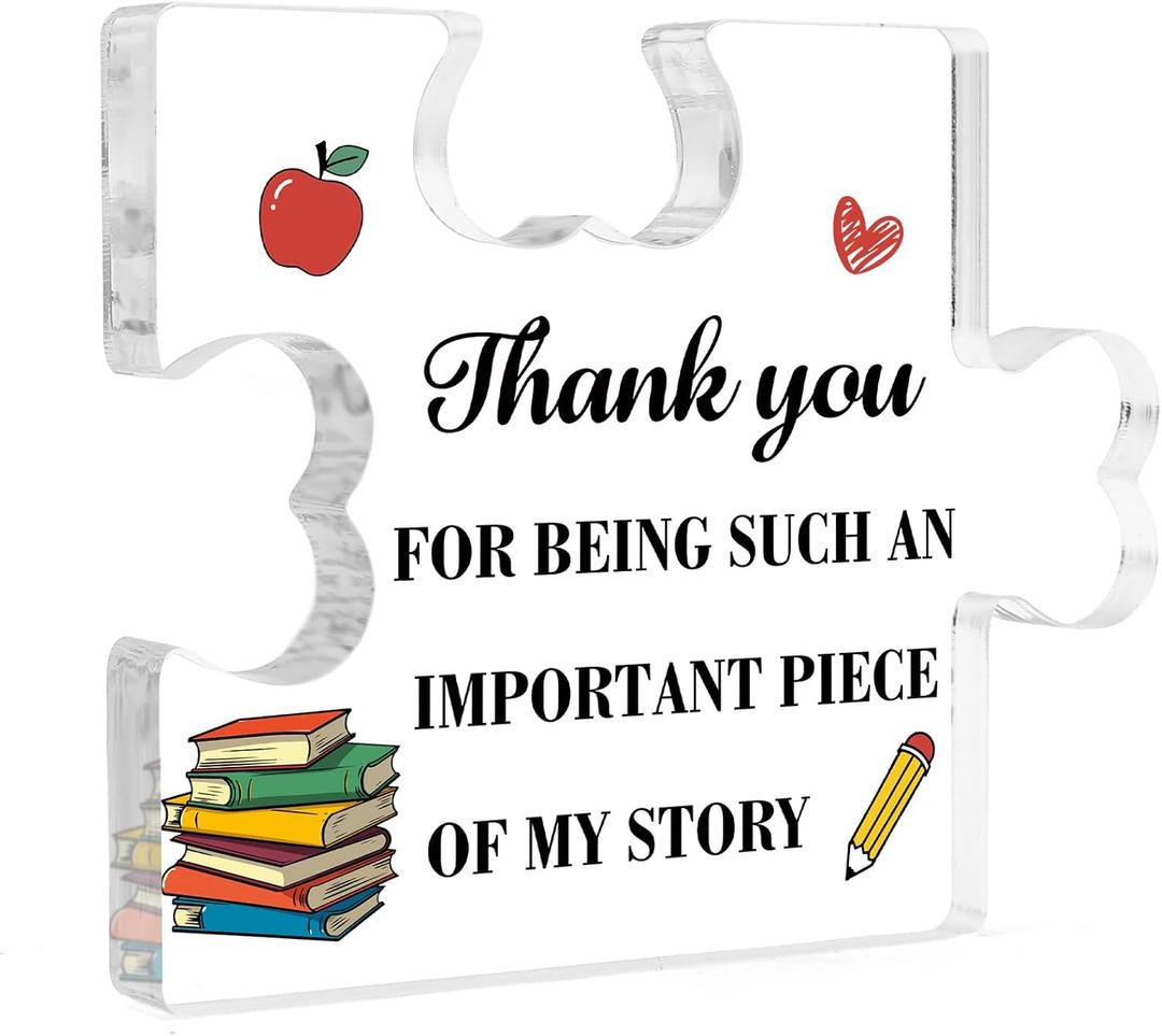 Teacher Appreciation Gifts for Women Thank You Gifts Unique End of Year Back to School First Day of School Graduation Kindergarten Daycare Teacher Birthday Gift Puzzle Shaped Acrylic Block Plaque