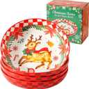 Pasta Bowls 42 Oz, Serving Bowls Set of 4, Ceramic Plate for Kitchen,Salad, Dinner, Microwave Oven and Dishwasher Safe, Versatile Christmas Dishes for Holiday Entertaining, Red