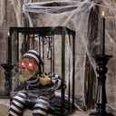 Screaming Animated Halloween Decorations, Halloween Decor Prop with Motion Sensor, Scary Skull Cage Prisoner Haunted House Decor, Spooky Hanging Ghost Halloween Decorations Outdoor Indoor
