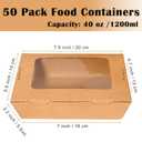 Nexboraque 50 Pack Take Out Food Containers with Window, 40 oz Kraft Paper Food to Go Box Disposable Cardboard Meal Prep Boxes for Lunch Meal, Restaurant, Catering, Party, Picnic, Brown, 7.9"l X 5.5"w X 2"h