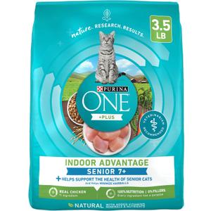 Purina ONE High Protein, Natural Senior Dry Cat Food, Indoor Advantage Senior+ - 3.5 lb. Bag (EXP 08/31/26)