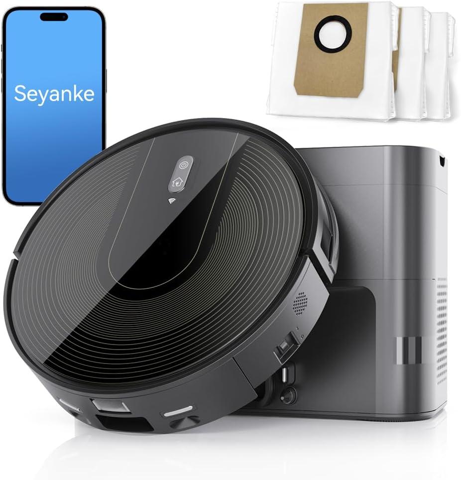 Robot Vacuum Cleaner with Self-Emptying Base, 9000Pa Strong Suction, 85-Day Auto Dustbin, Wi-Fi/App/Alexa Control, Robotic Vacuum for Pet Hair, Low Carpets & Hard Floors