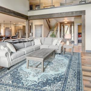 Area Rug for Living Room, 6x9Ft Non-Slip Vintage Area Rug, Machine Washable Boho Rugs for Bedroom Office Dining Room Farmhouse, Blue