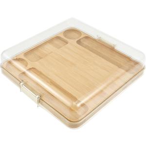 Charcuterie Board with Locking Lid Sauce Grooves, Travel Portable Bamboo Cheese Board, Bamboo Cutting Board, Multipurpose Covered Serving Tray with 5 Compartments for Kitchen New Home