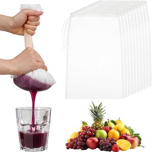 10 Pack Nut Milk Bag Reusable 12 x 8 Inch Juice Strainer Fine Mesh Food Strainer Nylon Cheese Cloth Bags for Straining for Straining Fruit Juice Cheese Cold Brew Coffee Tea Yogurt