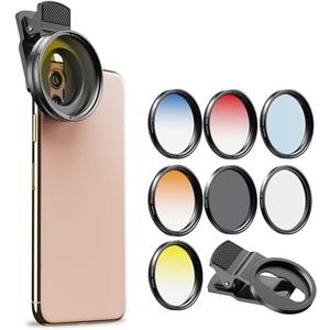 Apexel 52mm Filter Lens Kit (Graduated Filter Lens-Red Orange Yellow Blue, CPL, ND32, Star Lens-6 Point) for Smartphone Camera Canon Nikon Sony Olympus