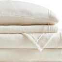 True North by Sleep Philosophy Plush Sheet Set Queen, Solid Color, Warm & Soft Bedding Queen Size Sheets, Fitted Pocket Fits Up to 16" Mattress, Soloft, Queen Ivory, 4 Piece