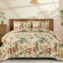 WONGS BEDDING Quilt Set King Size, Yellow Botanical Bedspread Bedding Set, 3 Pieces Floral Quilt with 2 Pillowcases, Soft Lightweight Microfiber Coverlet Set for All Season (104"x90")