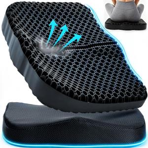 Gel Seat Cushion for Long Sitting, Gel Cushion for Pressure Relief, Soft & Breathable, Chair Cushion for Office Chair, Car, Wheelchair, Seat Cushion with Non-Slip Black Cover (1916.53.14in)