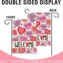 5 x Artofy Welcome Valentines Day Small Decorative Garden Flag, Pink Red Candy Love Hearts Romantic Kids Yard Outside Decor, Anniversary School Classroom Burlap Outdoor Home Decoration Double Sided 12x18