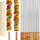 12 Pack Kebab Skewers 23.5 Inch Long Flat Stainless Steel Grilling BBQ Skewer Reusable Barbecue Skewers with Wood Handle,Ideal for Koubideh Persian Brazilian Chicken Shrimp Turkish Shish Kabob