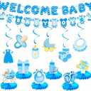 Baby Shower Decorations Pre-assembled Blue Boy Baby Shower Decorations Welcome Baby Banner Cute Bear Baby Shower Decor Supplies for Boy